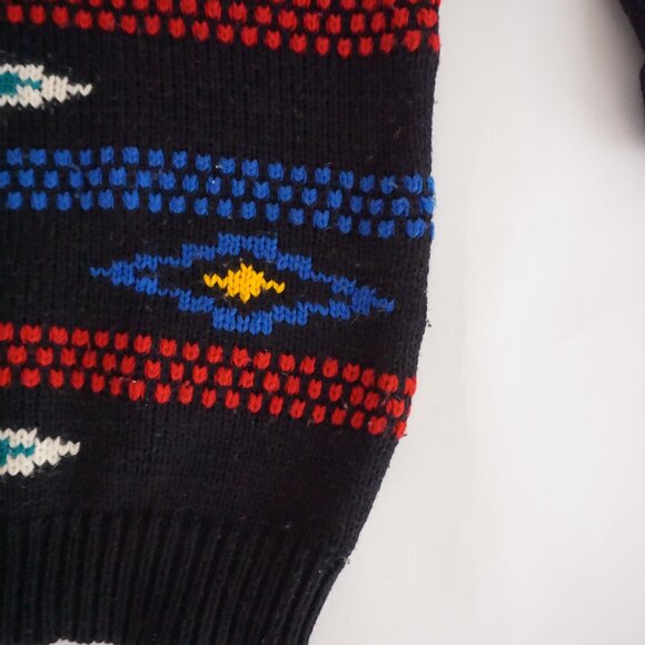 Vintage Bolt Black Acrylic Knit Southwestern Retro Eclectic Grandpa Sweater L - Picture 5 of 10